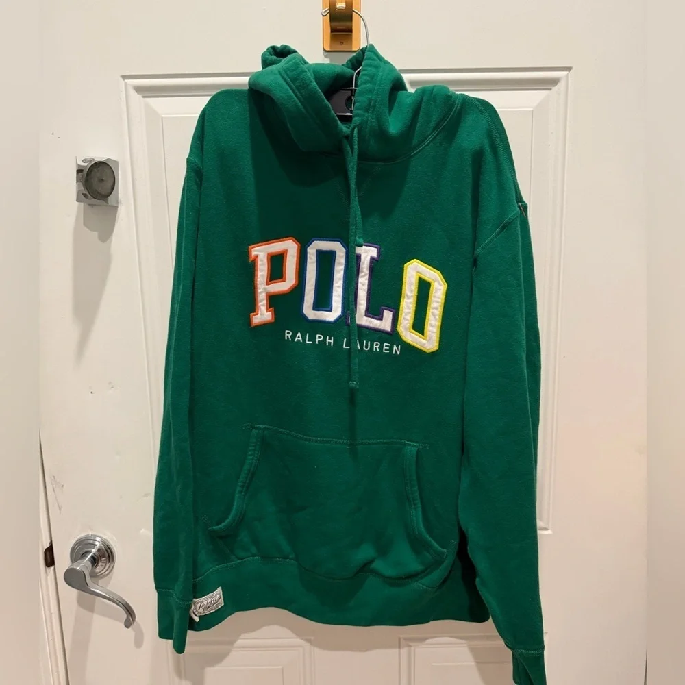 Polo Ralph Lauren Hoodie Pullover RL Green Fleece Logo Size L